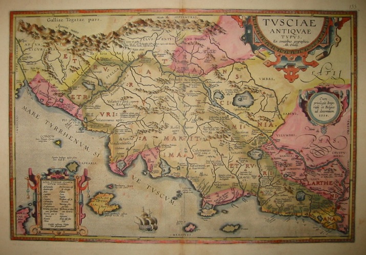 Ortelius Abraham (1528-1598) Tusciae antiquae typus 1603 Anversa, Jean Baptiste Vrients